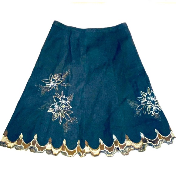 Tribal Embroidered Denim A-line Skirt. - Picture 1 of 5